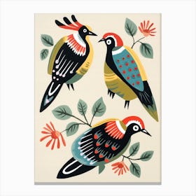 Folk Style Bird Painting Woodpecker 1 Canvas Print