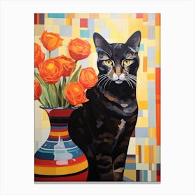 Cat With Tulips Canvas Print