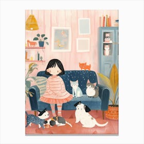Girl Cat Lover Lo Fi Kawaii Illustration 3 Canvas Print