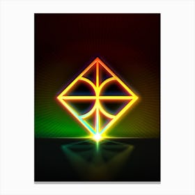 Neon Geometric Glyph in Watermelon Green and Red on Black n.0390 Canvas Print