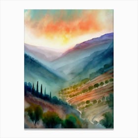 Tuscan Landscape Watercolor Painting Canvas Print