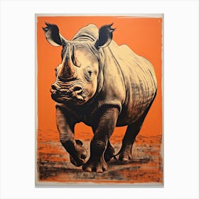 Black Rhinoceros, Woodblock Animal Drawing 1 Canvas Print