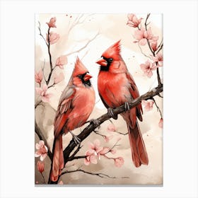 Two Cardinals On A Branch Canvas Print