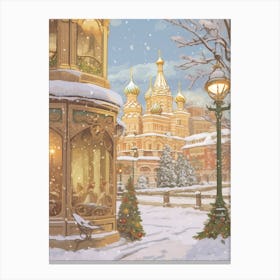 Vintage Winter Illustration Moscow Russia 4 Canvas Print