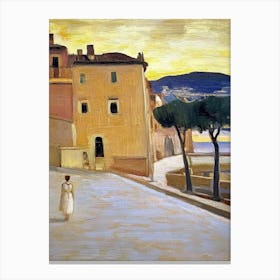 Woman Walking Down A Street Canvas Print