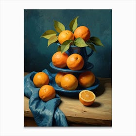 Oranges In A Blue Bowl Canvas Print