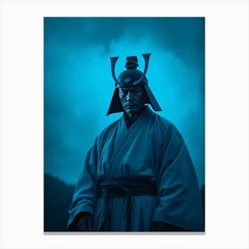 Old Samurai In Blue Fog - Diverse Art Illustration 61 Canvas Print