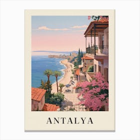 Antalya Turkey 4 Vintage Pink Travel Illustration Poster Canvas Print