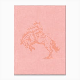 Cowboy On A Bucking Horse Pink Canvas Print