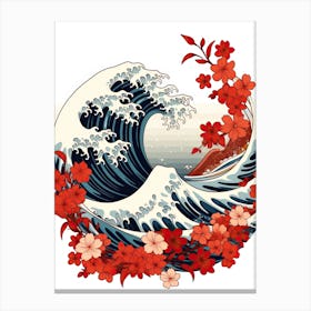 Great Wave With Poinsettia Flower Drawing In The Style Of Ukiyo E 2 Canvas Print