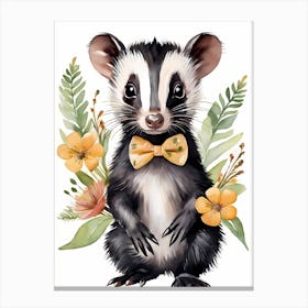 Baby Skunk Flower Crown Bowties Woodland Animal Nursery Decor (13) Canvas Print