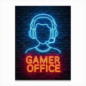 Gamer Office Neon Sign Gaming Poster Canvas Wall Room Decor 1 Canvas Print