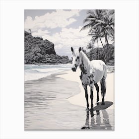 A Horse Oil Painting In Lanikai Beach Hawaii, Usa, Portrait 2 Canvas Print