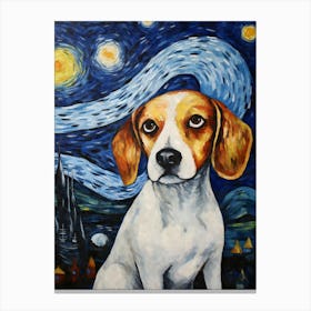 Beagle Starry Night Dog Portrait Canvas Print