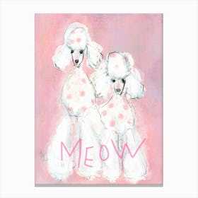 FASHION DOGS - Polka Dot Poodles on Pastel Pink Saying, MEOW by "COLT x WILDE", Animal Wall Art  Canvas Print