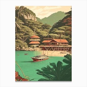 Gaya Island Malaysia Vintage Sketch Tropical Destination Canvas Print