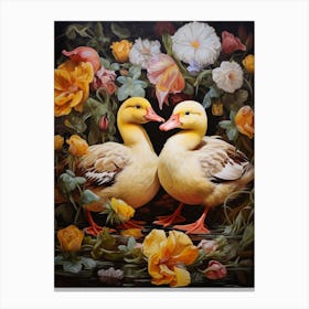 Ducklings In A Bed Of Flowers Painting 1 Canvas Print