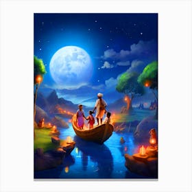 Boat In The Moonlight Canvas Print