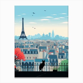Paris, France Skyline With A Cat 2 Canvas Print