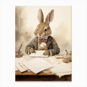 Bunny Writing Rabbit Prints Watercolour 5 Canvas Print