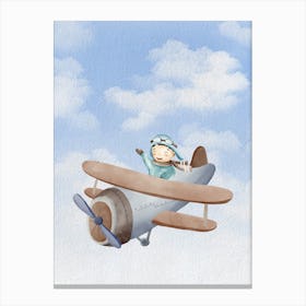 Little Boy Flying A Plane Canvas Print