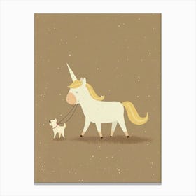 Unicorn Walking A Dog Muted Pastels 2 Canvas Print