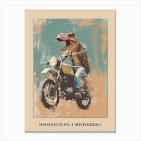 Dinosaur Portrait On A Motorbike Poster Canvas Print