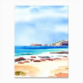 Cala Conta Beach 3, Ibiza, Spain Watercolour Canvas Print