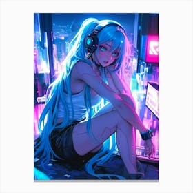 Anime Girl With Headphones 9 Canvas Print