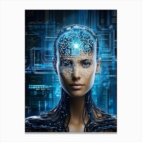 Abstract Painting Of A Cybernetic Human Head Integrating Seamlessly With A Futuristic Security Conce (1) Canvas Print