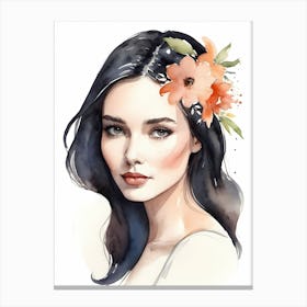Floral Woman Portrait Watercolor Painting (28) Canvas Print