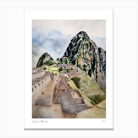 Machu Picchu Peru 2 Watercolour Travel Poster Canvas Print