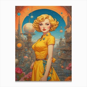 Futuristic Girl In Yellow Dress Canvas Print