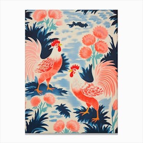 Vintage Japanese Inspired Bird Print Rooster 1 Canvas Print