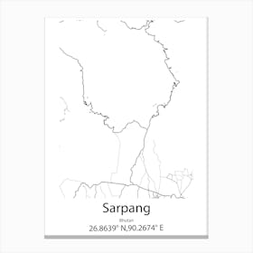 Sarpang,Bhutan Minimalist Map Canvas Print