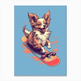 Papillon Dog Skateboarding Illustration 2 Canvas Print