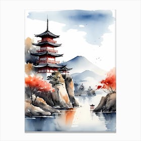 Watercolor Japanese Landscape Painting (25) Canvas Print