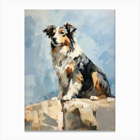 Australian Shepherd Dog, Painting In Light Teal And Brown 2 Canvas Print