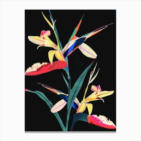 Neon Flowers On Black Heliconia 3 Canvas Print