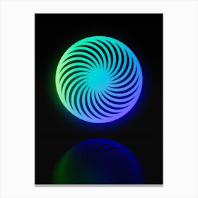 Neon Blue and Green Abstract Geometric Glyph on Black n.0019 Canvas Print