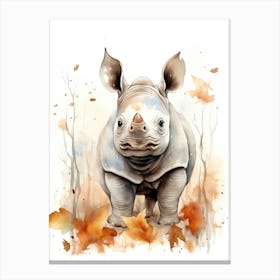 A Rhino Watercolour In Autumn Colours 1 Canvas Print