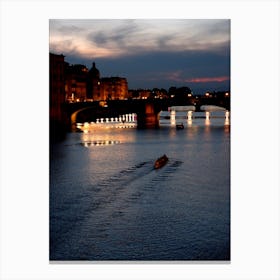 Evening Florence - photo photography arno lorence italy dusk sunset river bridge vertical travel living room bedroom Canvas Print