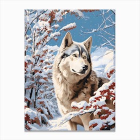 Siberian Husky In Winter Snow Canvas Print