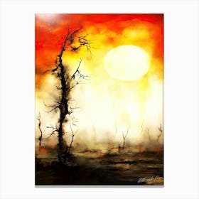 Encaustic Silhouette - Lone Tree Sunset Canvas Print