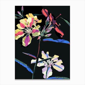 Neon Flowers On Black Phlox 4 Canvas Print