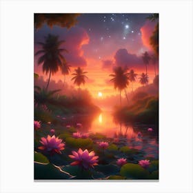 Beautiful Lotus Lake Landscape 16 Canvas Print