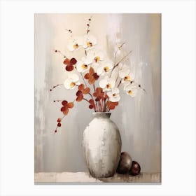 Orchid, Autumn Fall Flowers Sitting In A White Vase, Farmhouse Style 3 Canvas Print