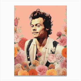 Harry Styles Pink Flower Collage 4 Canvas Print