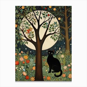 Cat In The Moonlight Style William Morris 14 Canvas Print