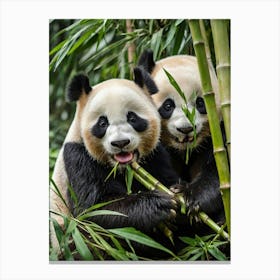 Panda Bears Eating Bamboo Canvas Print